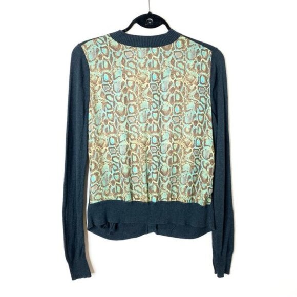 RACHEL Rachel Roy Snakeskin Print Button Cardigan Sweater Green Navy Size Small - Picture 15 of 15